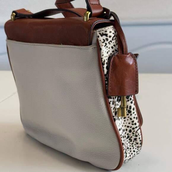 FOSSIL MEMOIR LEATHER & CALF HAIR SLIM SMALL TURNLOCK CROSSBODY PURSE - Picture 5 of 15